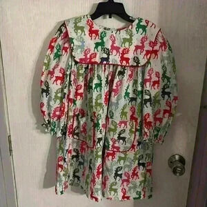 Girls’ TRUE Dress 6X Reindeer Pockets Collar Multicolor Christmas
